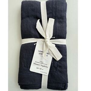 NWT William and Sonoma Navy Linen Double Hemstitched Napkins 1 set of 4 Napkins